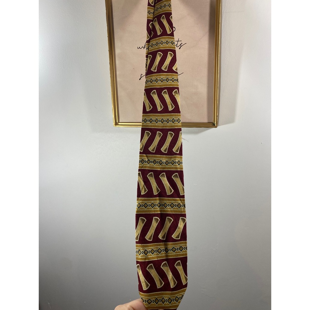 Henry Grethel Mens Silk Tie Burgundy Gold Geometric Abstract Italian Silk Tie